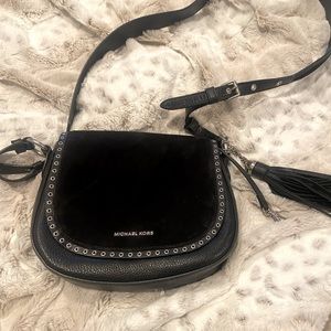Michael Kors black suede cross body purse with grommets
